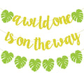 Merriva A Wild One Is On The Way Banner with Green Leaf Garland | Jungle Safari Baby Shower Decor
