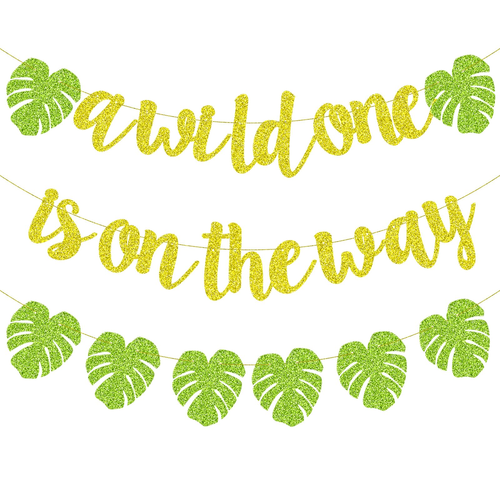 Merriva A Wild One Is On The Way Banner with Green Leaf Garland | Jungle Safari Baby Shower Decor