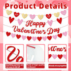 Merriva Happy Valentine's Day Banner with Heart Garland & Glittery Love Phrases | Romantic Party Decor