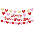 Merriva Happy Valentine's Day Banner with Heart Garland & Glittery Love Phrases | Romantic Party Decor