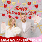 Merriva Happy Valentine's Day Banner with Heart Garland & Glittery Love Phrases | Romantic Party Decor