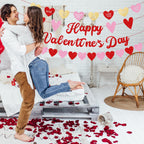 Merriva Happy Valentine's Day Banner with Heart Garland & Glittery Love Phrases | Romantic Party Decor