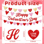 Merriva Happy Valentine's Day Banner with Heart Garland & Glittery Love Phrases | Romantic Party Decor