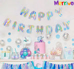 Merrivo Iridescent Happy Birthday Banner – 9ft Pre-Strung Holographic Decorations with Aurora & Rainbow Effects