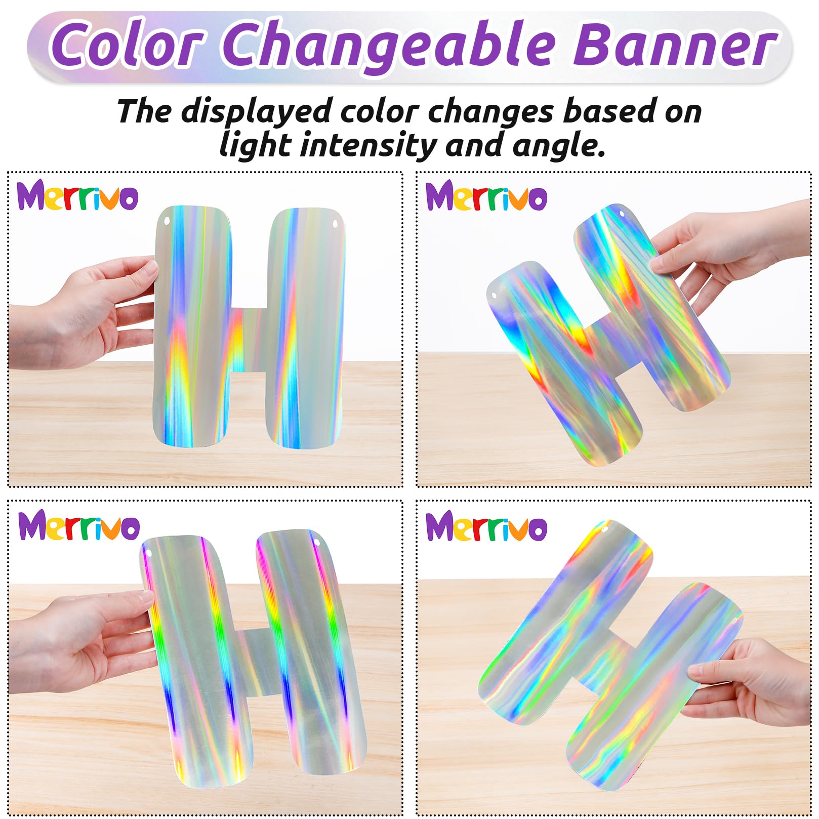 Merrivo Iridescent Happy Birthday Banner – 9ft Pre-Strung Holographic Decorations with Aurora & Rainbow Effects