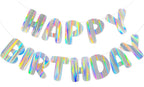 Merrivo Iridescent Happy Birthday Banner – 9ft Pre-Strung Holographic Decorations with Aurora & Rainbow Effects