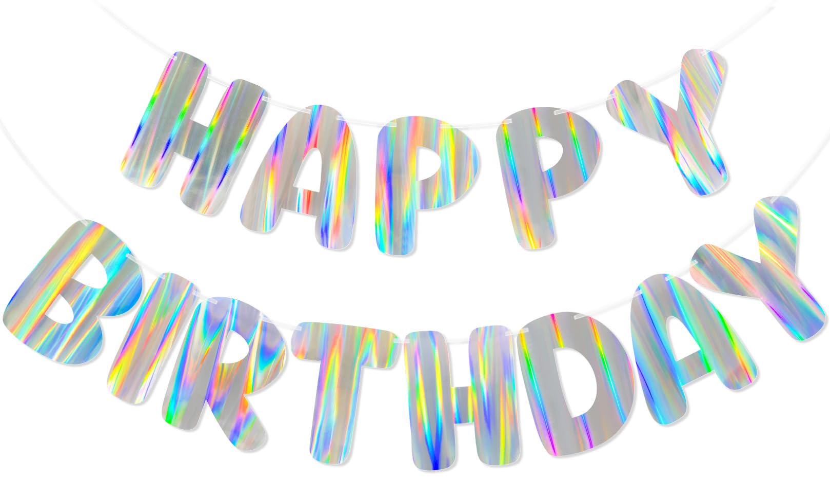 Merrivo Iridescent Happy Birthday Banner – 9ft Pre-Strung Holographic Decorations with Aurora & Rainbow Effects