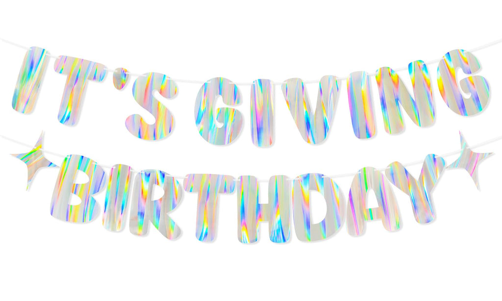 Merrivo Iridescent It's Giving Birthday Banner – 8-Inch Letter Decor for 21st & Sweet 16 Parties