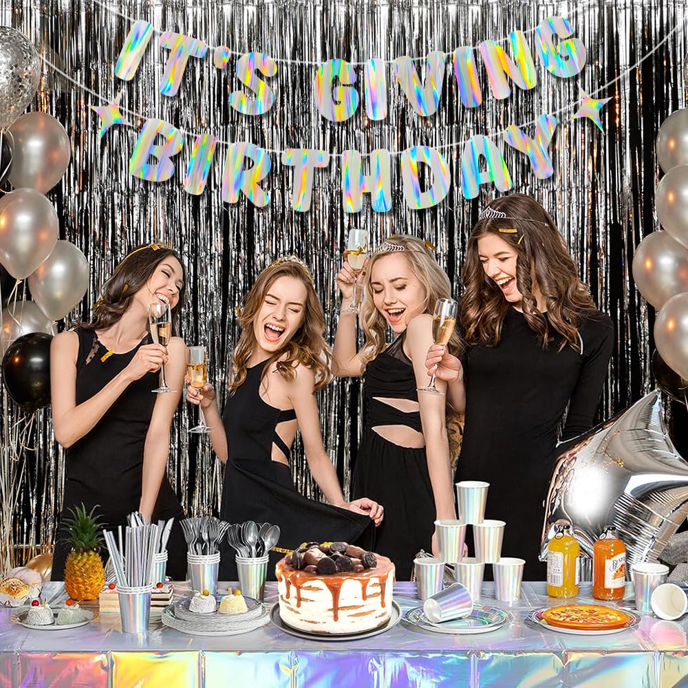 Merrivo Iridescent It's Giving Birthday Banner – 8-Inch Letter Decor for 21st & Sweet 16 Parties
