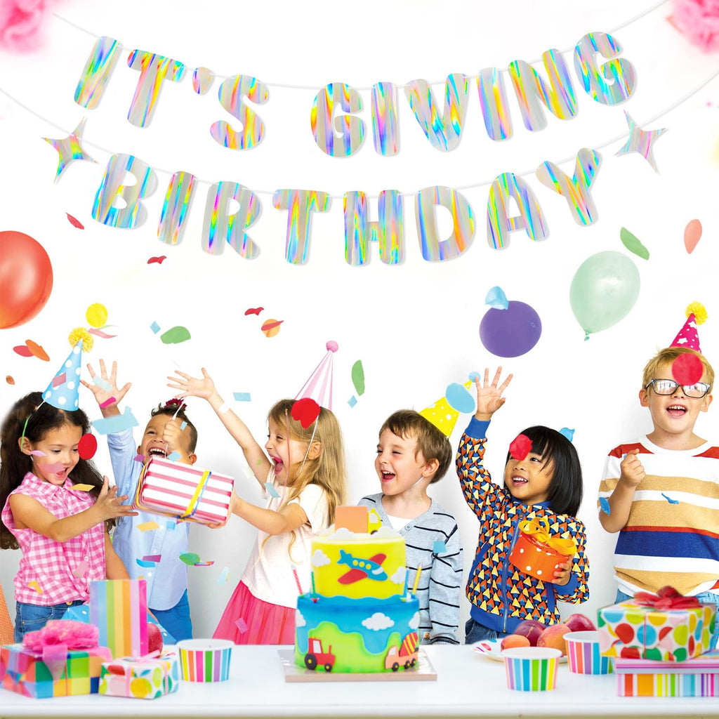 Merrivo Iridescent It's Giving Birthday Banner – 8-Inch Letter Decor for 21st & Sweet 16 Parties