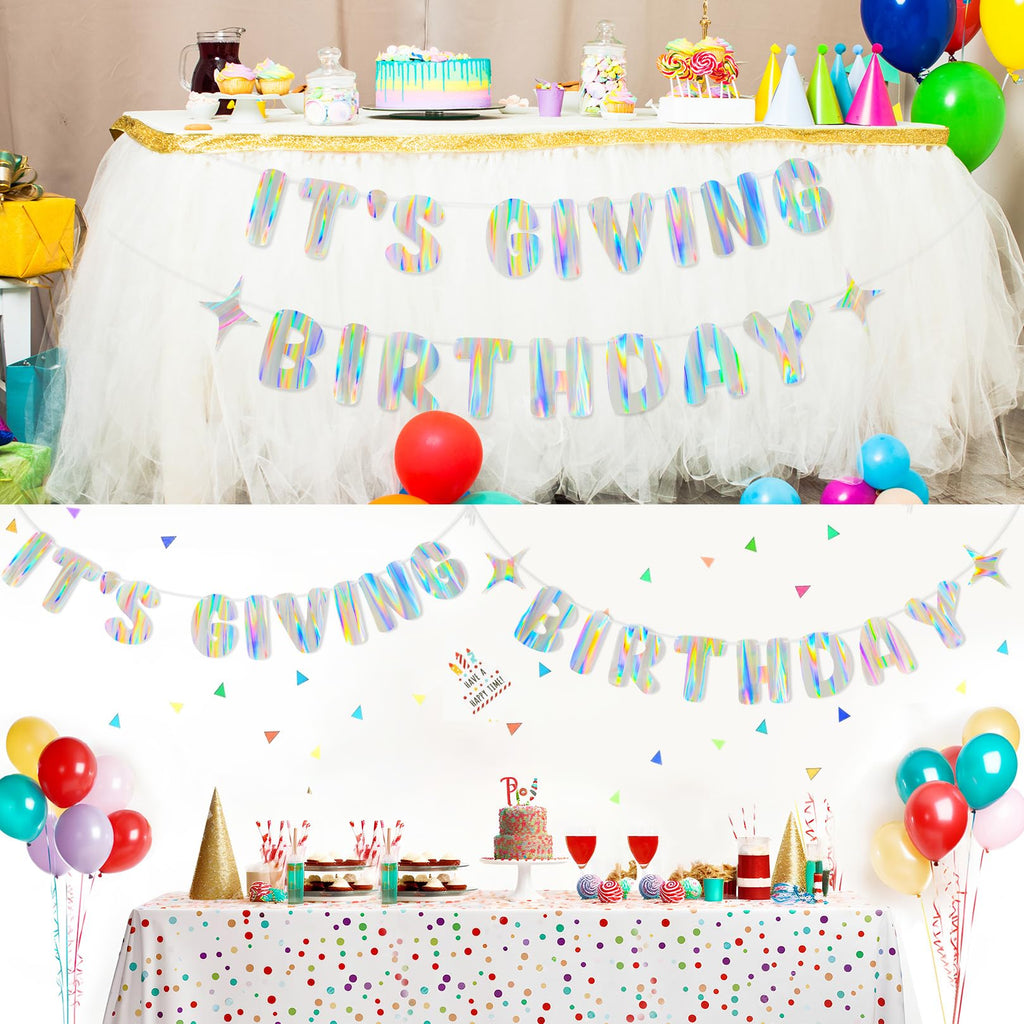 Merrivo Iridescent It's Giving Birthday Banner – 8-Inch Letter Decor for 21st & Sweet 16 Parties