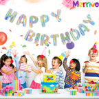 Merrivo Iridescent Happy Birthday Banner – 9ft Pre-Strung Holographic Decorations with Aurora & Rainbow Effects
