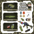 Metemot Kids Army Costume for Boys – 15-Piece Dress-Up Set with Vest & Army Toys