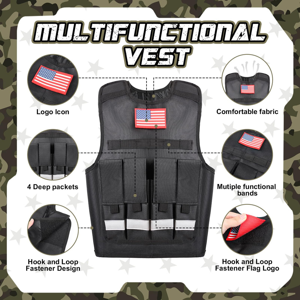 Metemot Kids Army Costume for Boys – 15-Piece Dress-Up Set with Vest & Army Toys