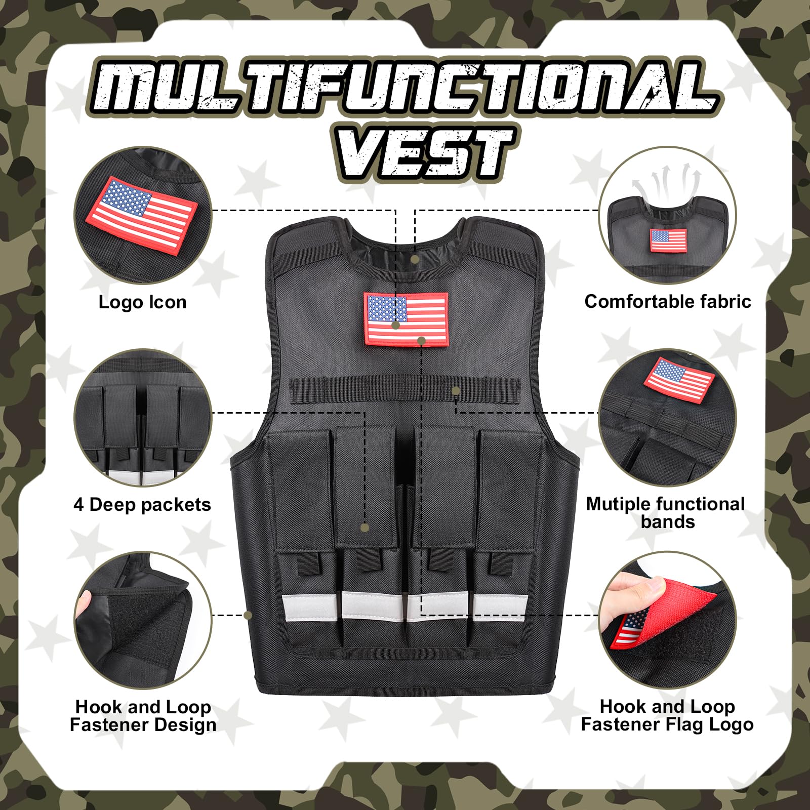 Metemot Kids Army Costume for Boys – 15-Piece Dress-Up Set with Vest & Army Toys