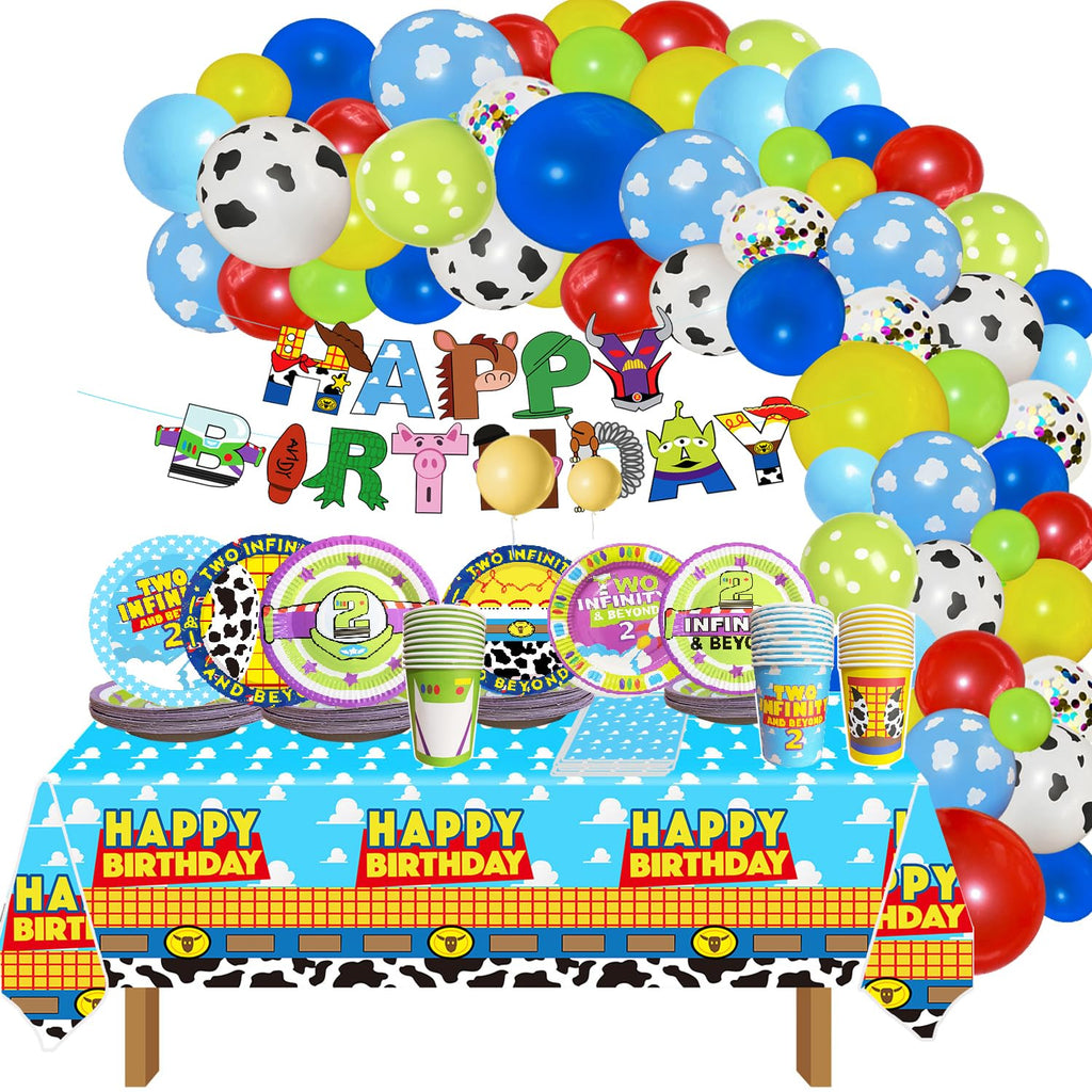 METIXOZE 133pc 2 Infinity & Inspired Two Beyond Birthday Decorations – Plates, Napkins, Cups, Tablecloth & Banner for Kids