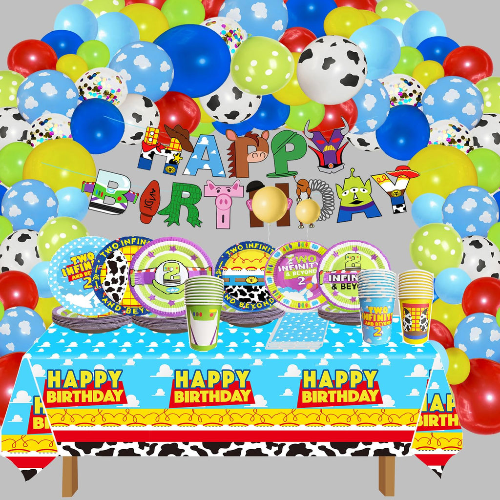 METIXOZE 133pc 2 Infinity & Inspired Two Beyond Birthday Decorations – Plates, Napkins, Cups, Tablecloth & Banner for Kids