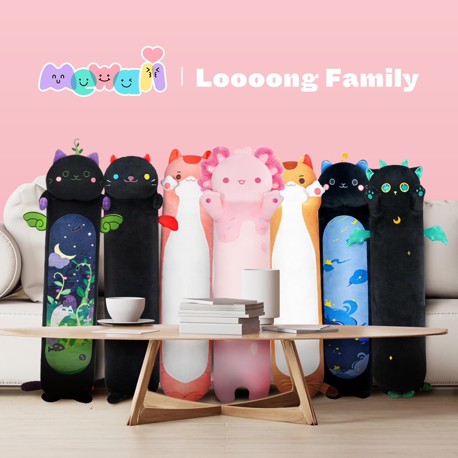 Mewaii Long Axolotl Plush – 5 Sizes, Giant Soft Pink Axolotl Body Pillow & Kawaii Plush Toy