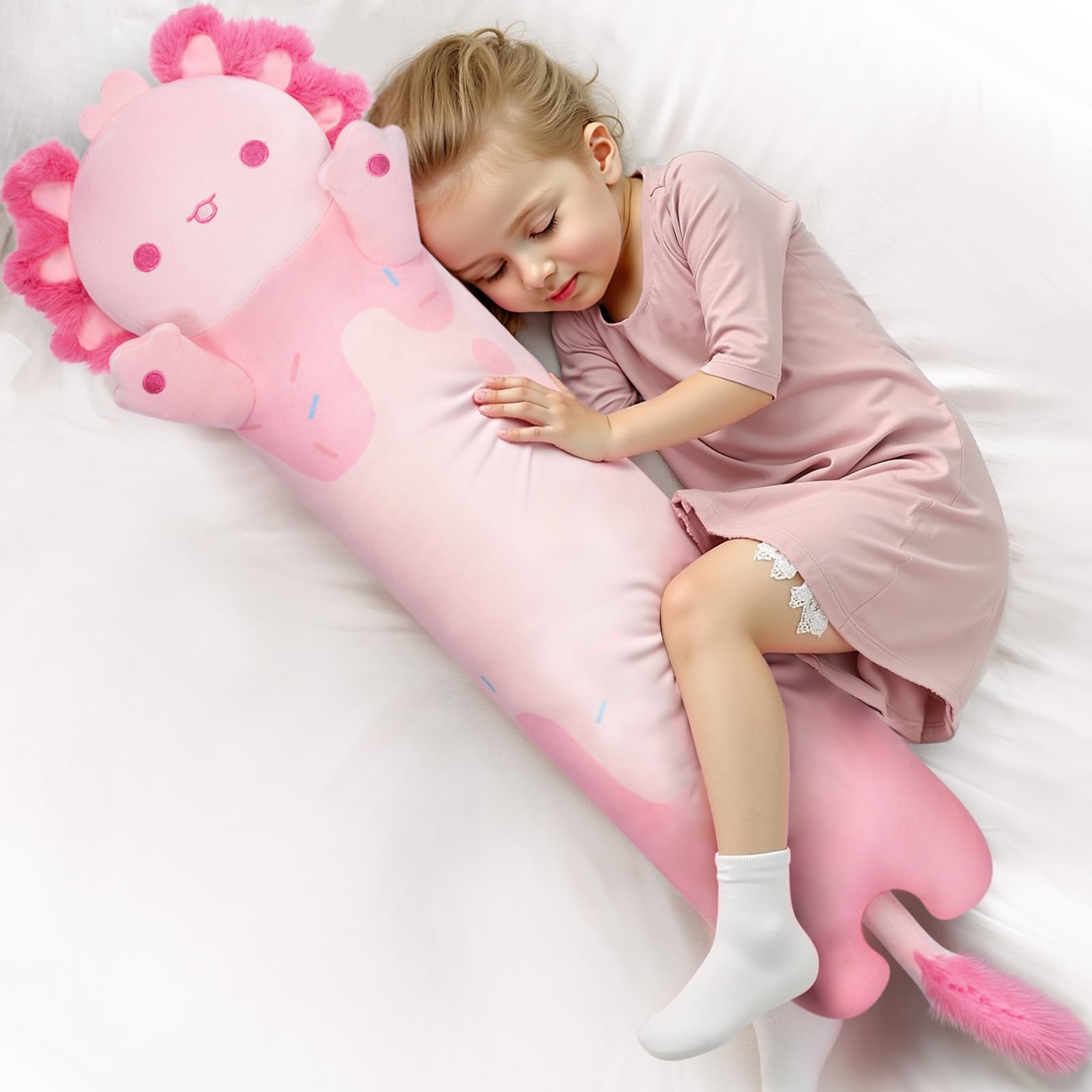 Mewaii Long Axolotl Plush – 5 Sizes, Giant Soft Pink Axolotl Body Pillow & Kawaii Plush Toy