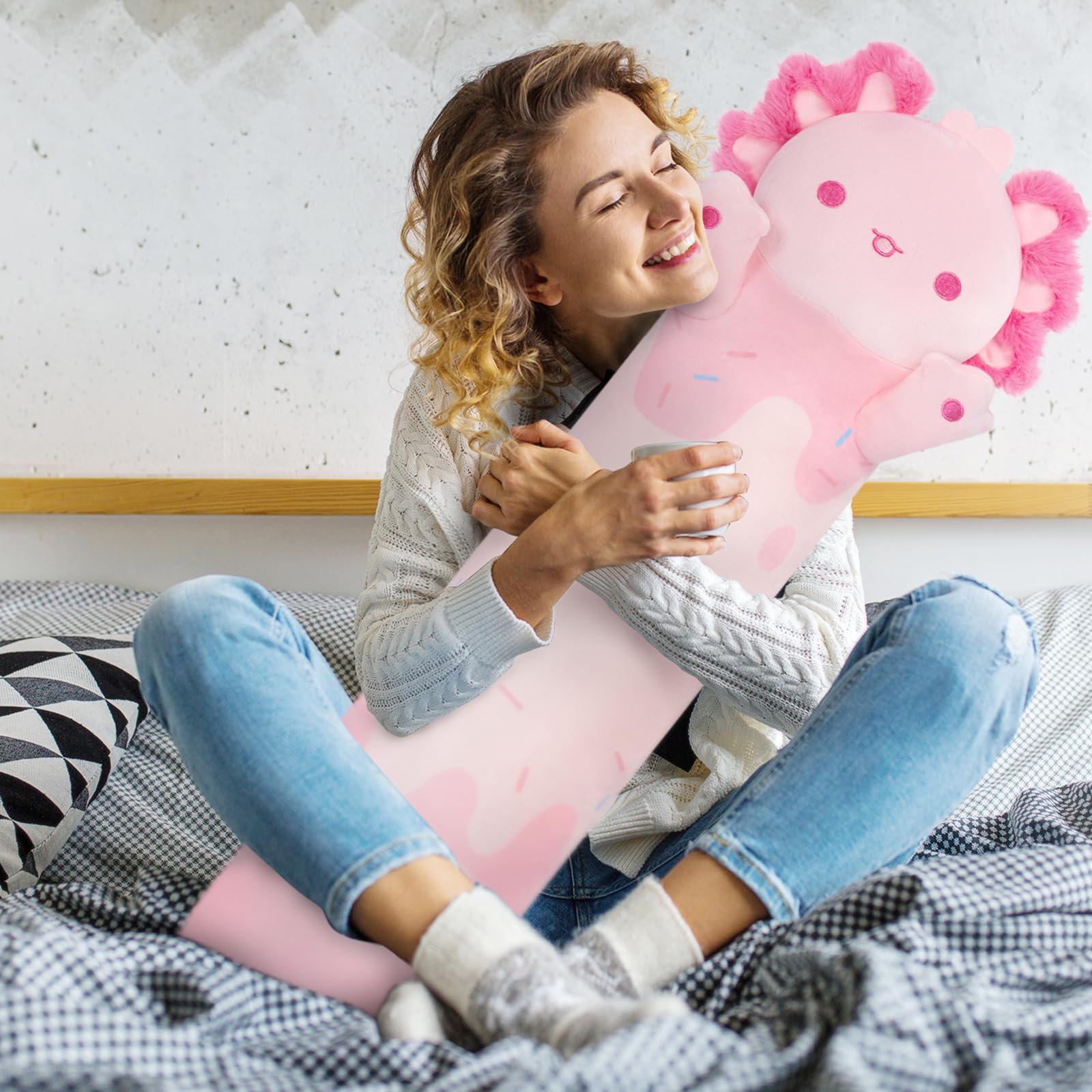 Mewaii Long Axolotl Plush – 5 Sizes, Giant Soft Pink Axolotl Body Pillow & Kawaii Plush Toy