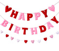 Meygajoe Pre-Strung Felt Happy Birthday Banner for Valentines Day - Red Pink Hearts 3D Wool Felt Garland