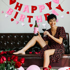 Meygajoe Pre-Strung Felt Happy Birthday Banner for Valentines Day - Red Pink Hearts 3D Wool Felt Garland
