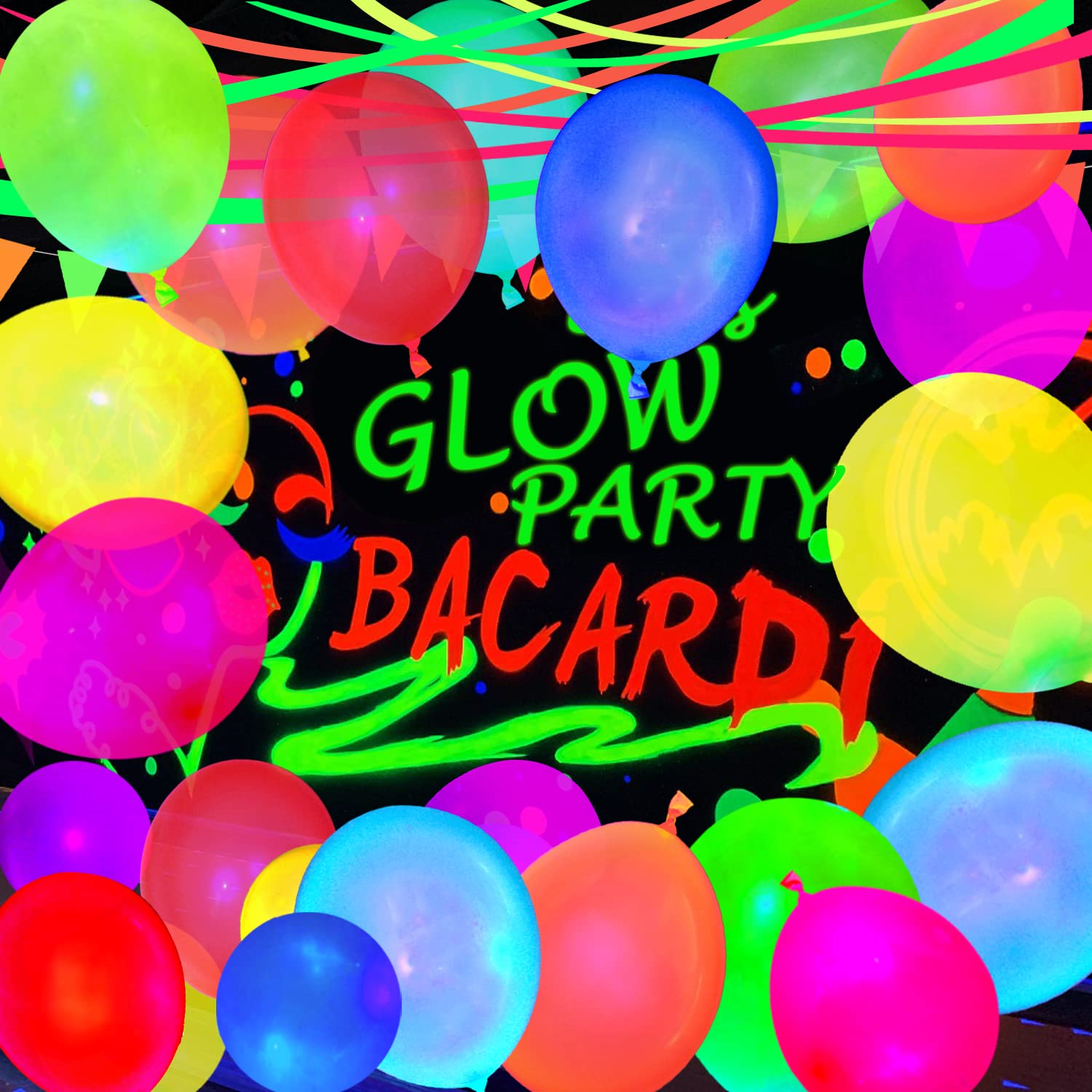 MFLUEEWR 110 Pack Neon Glow Balloons – UV Black Light Latex Party Decor