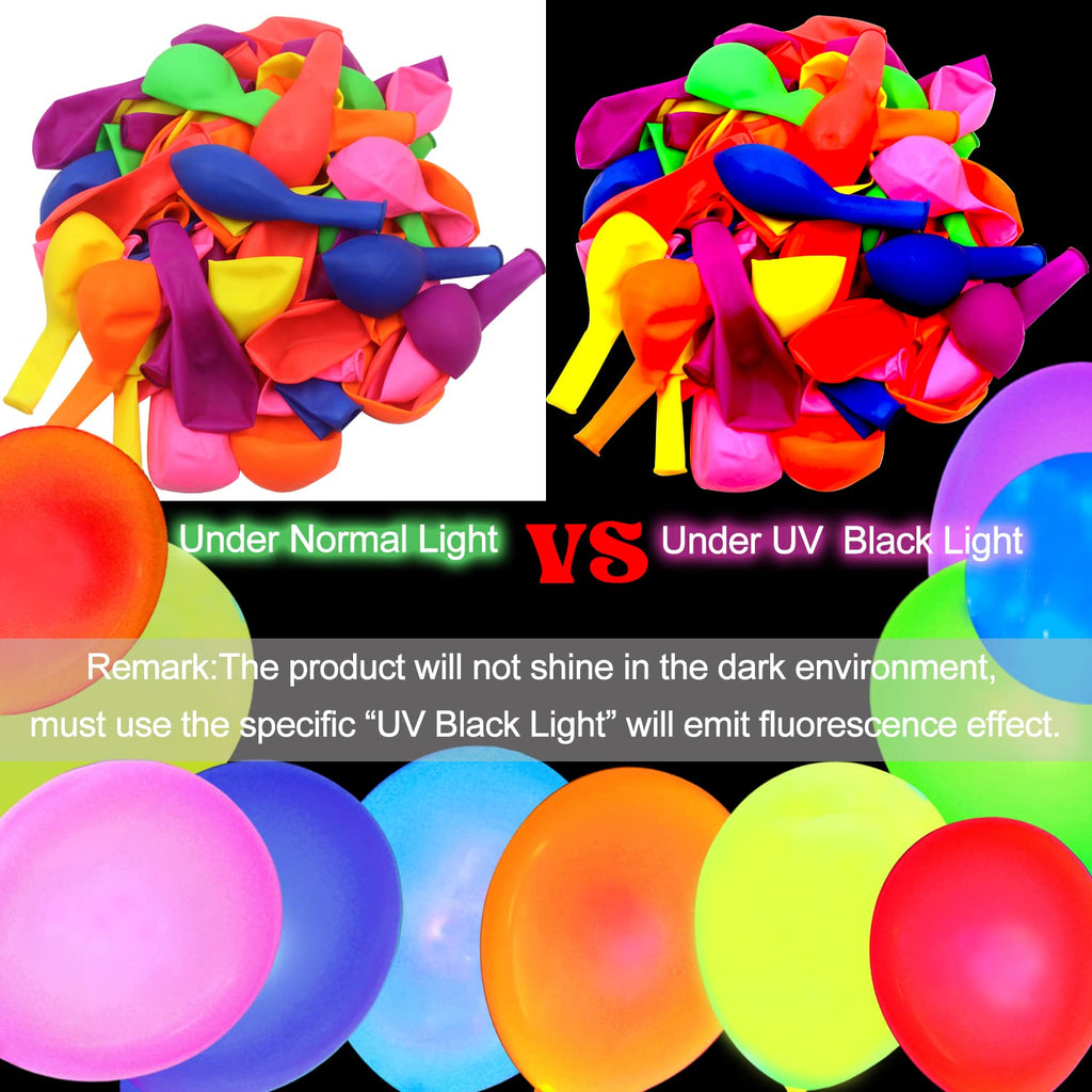 MFLUEEWR 110 Pack Neon Glow Balloons – UV Black Light Latex Party Decor