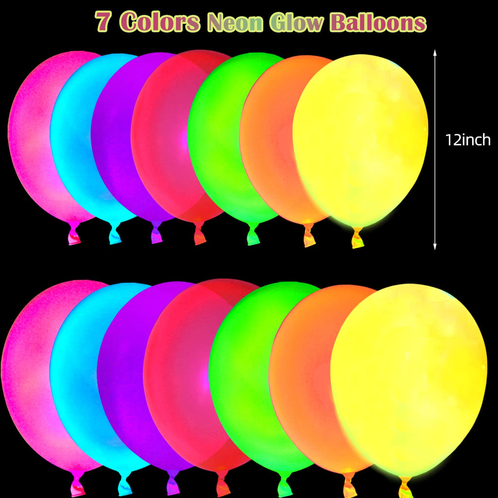 MFLUEEWR 110 Pack Neon Glow Balloons – UV Black Light Latex Party Decor