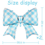 MGJSRNH Giant Blue Plaid Bow Foil Balloons – 38-Inch Mylar Party Decor (2 Pcs)