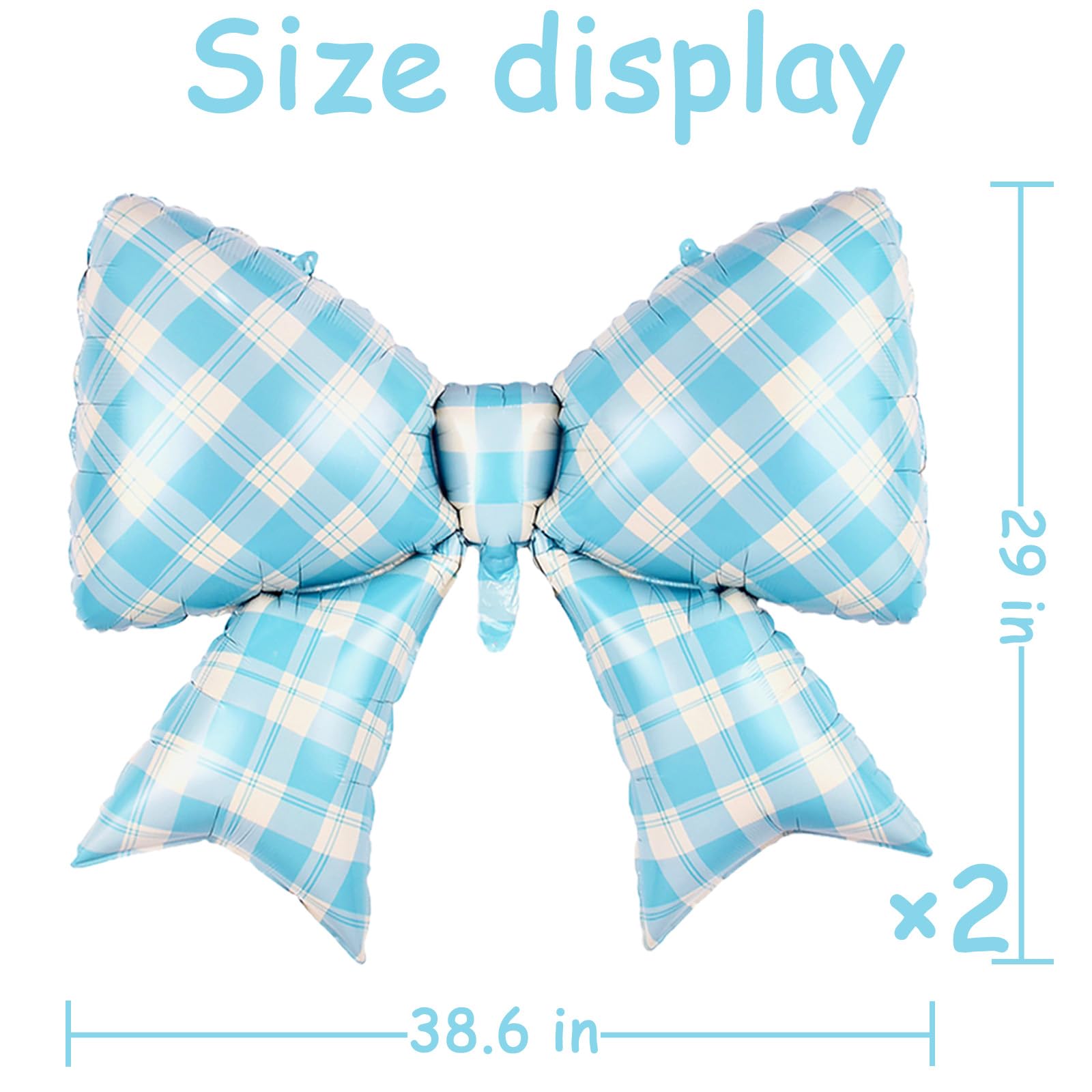 MGJSRNH Giant Blue Plaid Bow Foil Balloons – 38-Inch Mylar Party Decor (2 Pcs)