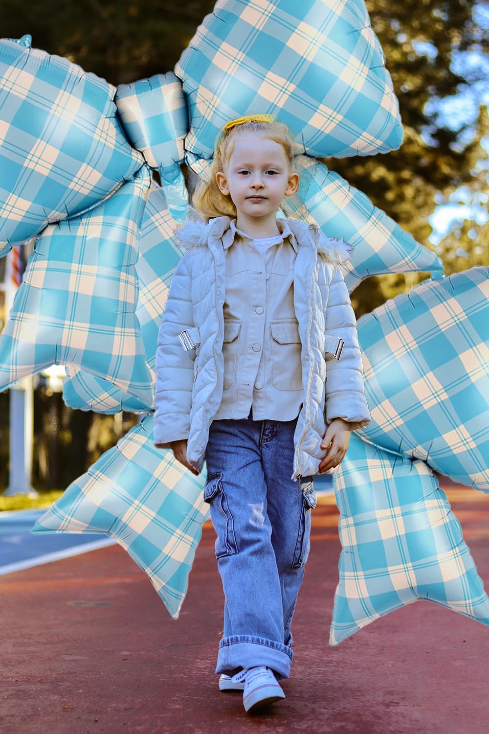 MGJSRNH Giant Blue Plaid Bow Foil Balloons – 38-Inch Mylar Party Decor (2 Pcs)