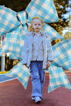 MGJSRNH Giant Blue Plaid Bow Foil Balloons – 38-Inch Mylar Party Decor (2 Pcs)