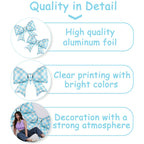 MGJSRNH Giant Blue Plaid Bow Foil Balloons – 38-Inch Mylar Party Decor (2 Pcs)