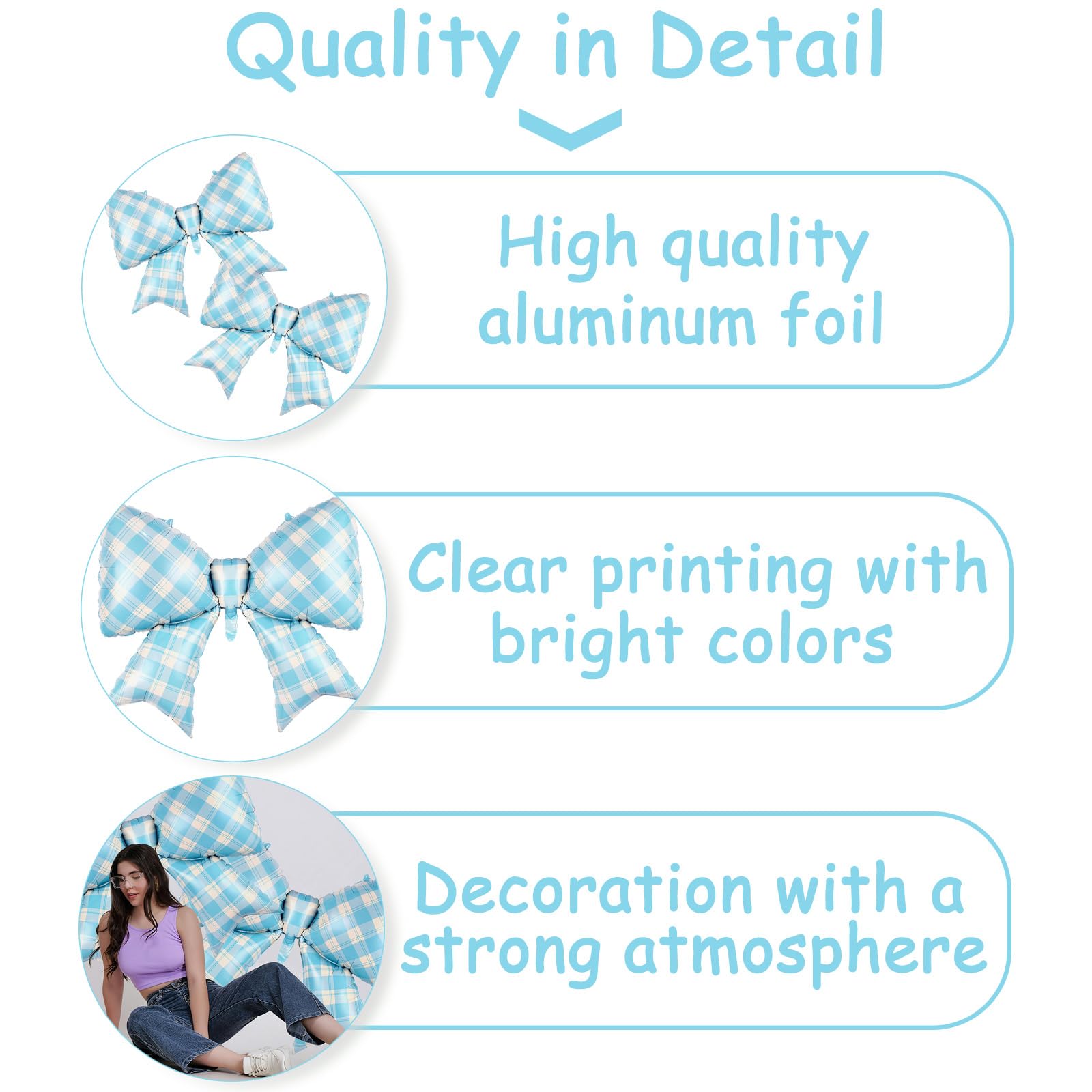MGJSRNH Giant Blue Plaid Bow Foil Balloons – 38-Inch Mylar Party Decor (2 Pcs)
