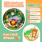 MIAOSHOUTAO 146Pcs Jungle Safari Party Supplies – Plates, Napkins & Tableware for Woodland Baby Shower & Birthday