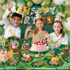 MIAOSHOUTAO 146Pcs Jungle Safari Party Supplies – Plates, Napkins & Tableware for Woodland Baby Shower & Birthday