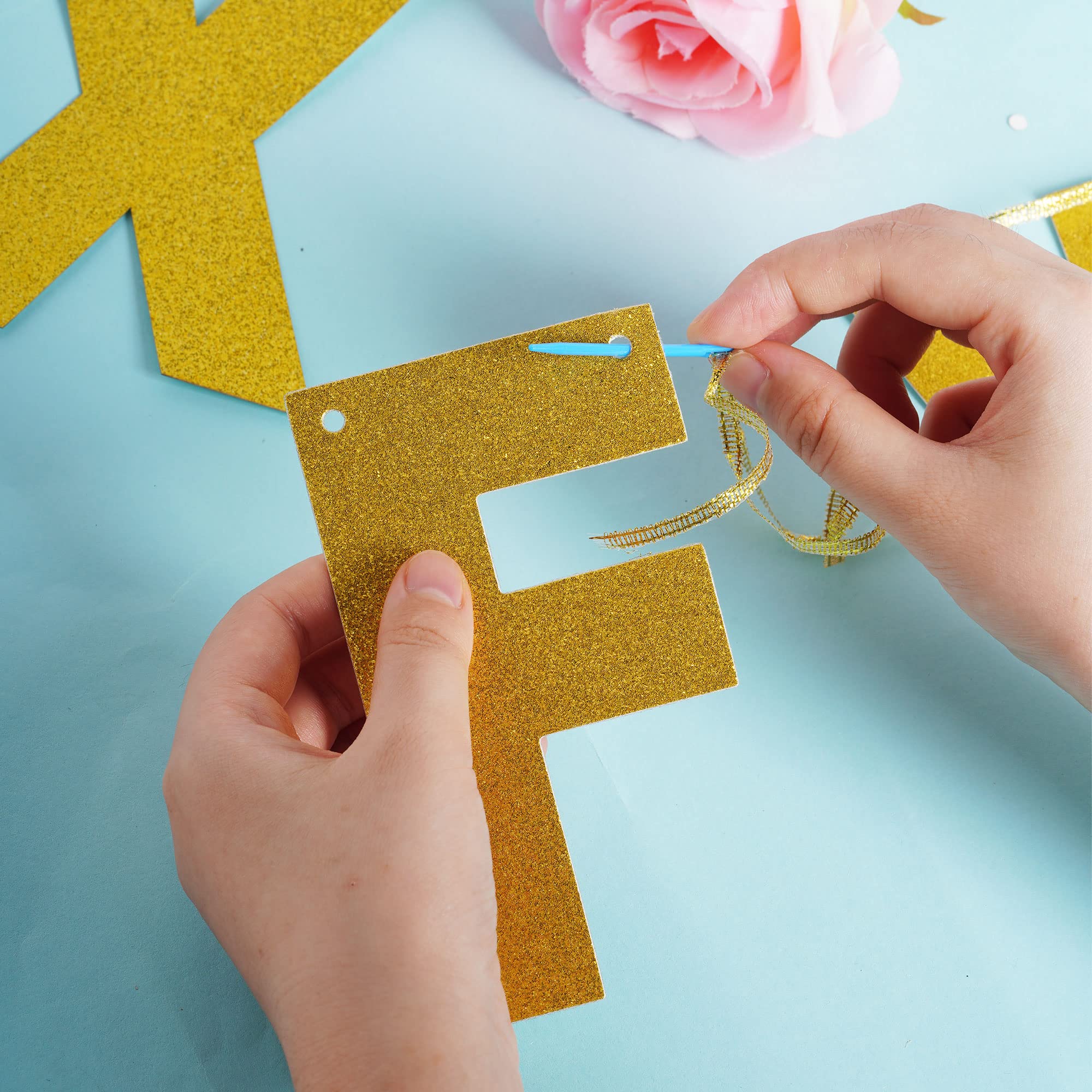 mifengda DIY Glitter Letter Banner Kit - Gold Customizable Party Banners