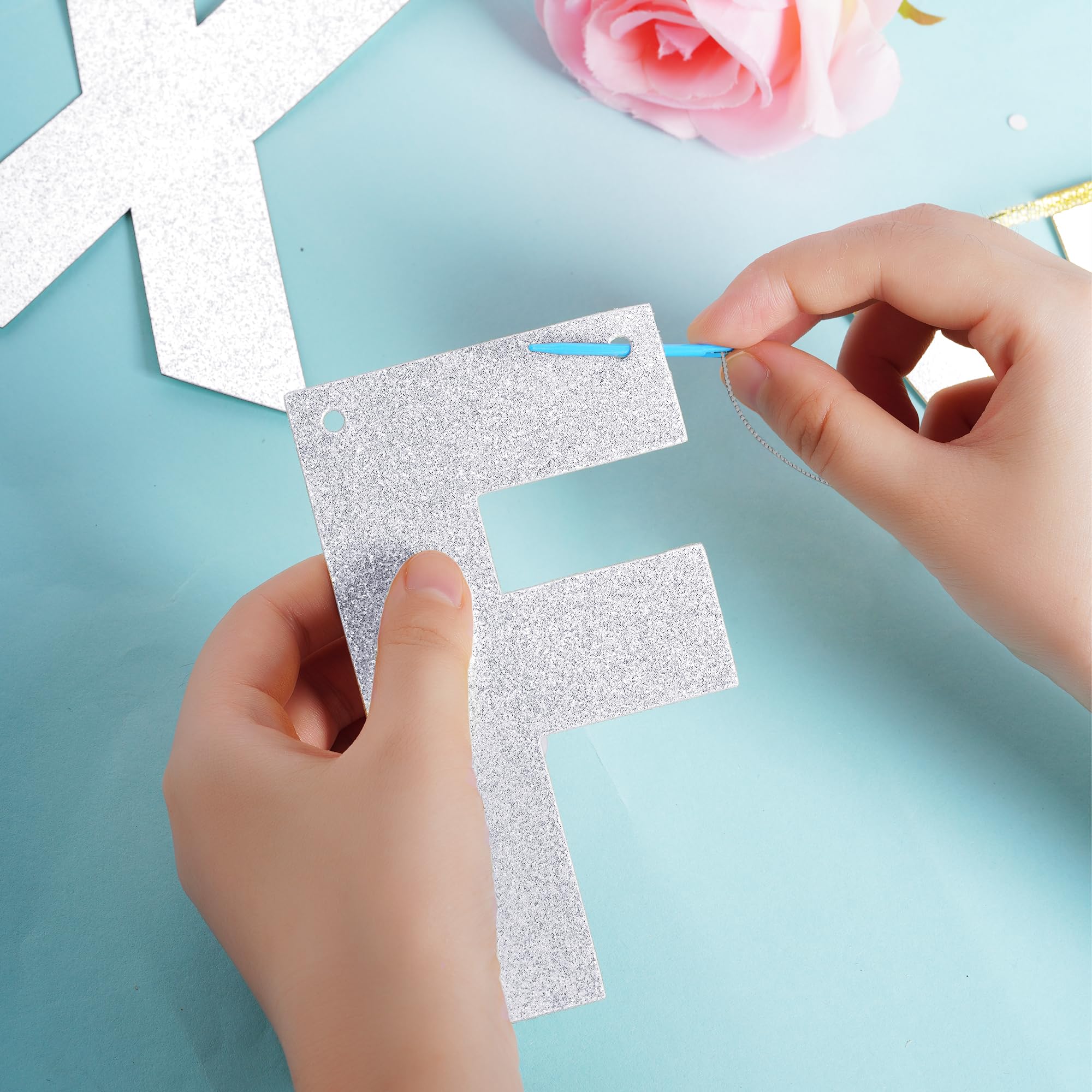 Mifengda DIY Banner Kit with Silver Glitter Letters – Customizable Party Banners