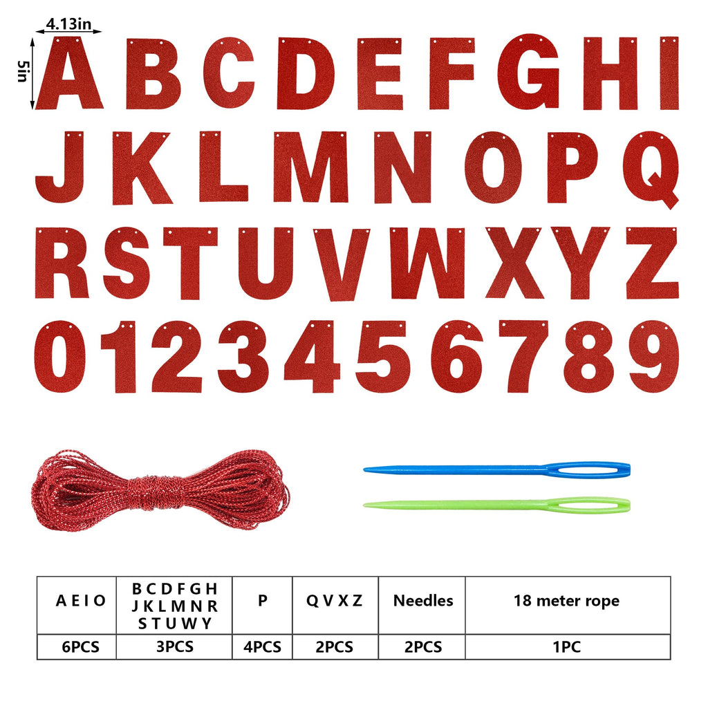 Mifengda DIY Glitter Letter Banner Kit - Red Customizable Party Banner