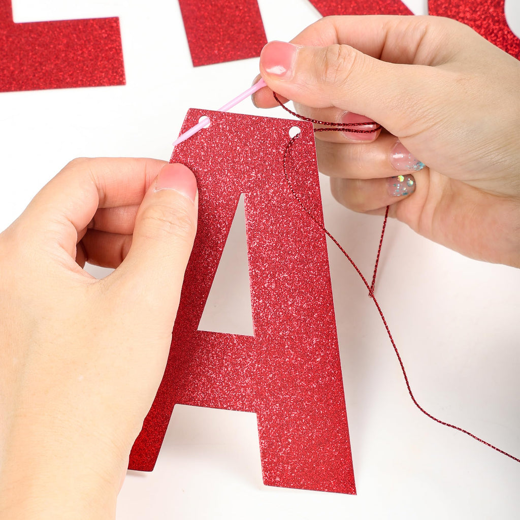 Mifengda DIY Glitter Letter Banner Kit - Red Customizable Party Banner