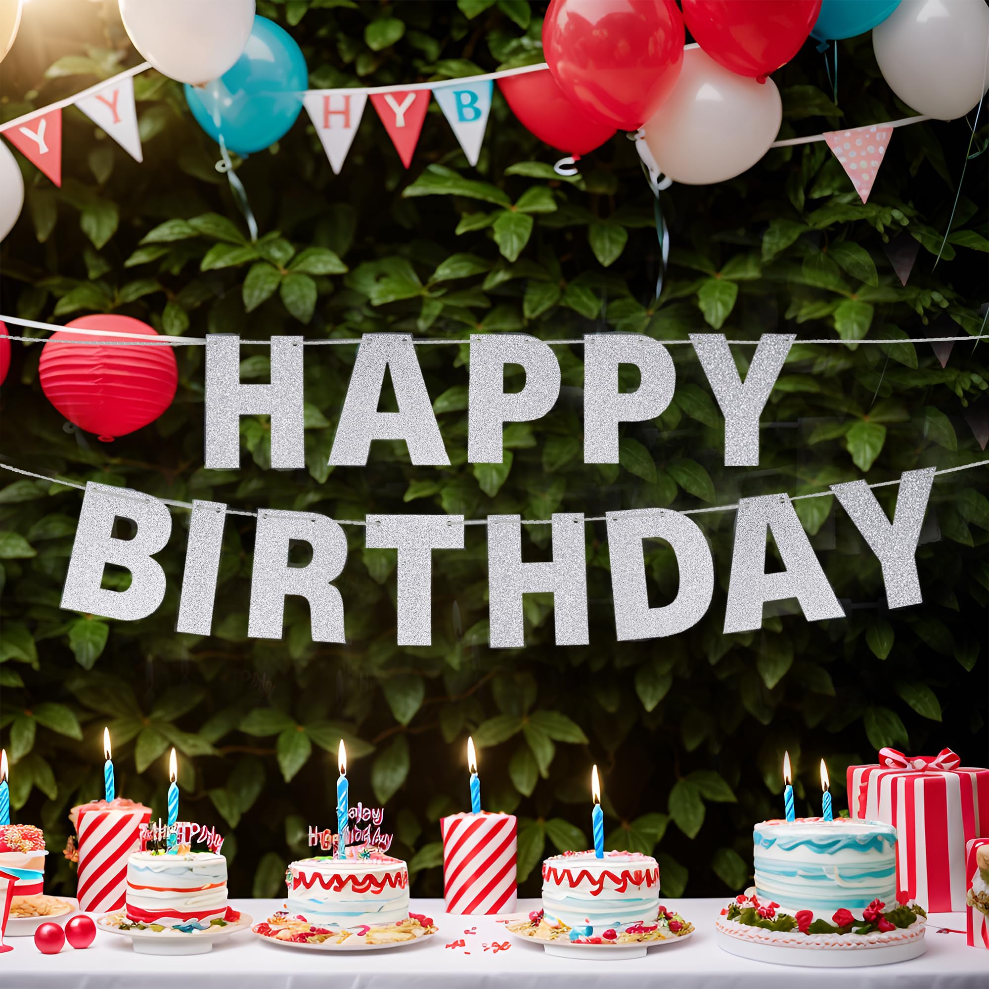 Mifengda DIY Banner Kit with Silver Glitter Letters – Customizable Party Banners