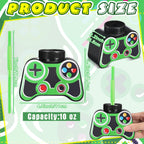 Mifoci 12 Pcs Plastic Video Game Cups with Straw and Lid 10oz Green – Gamer Birthday Party Supplies