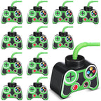 Mifoci 12 Pcs Plastic Video Game Cups with Straw and Lid 10oz Green – Gamer Birthday Party Supplies