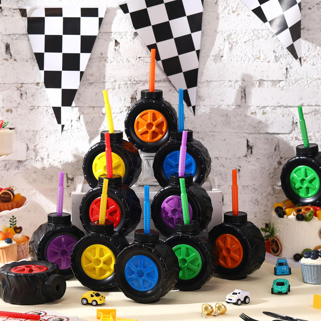 Mifoci 24 Pack Monster Truck Cups - 17 oz Tire-Shaped Party Cups for Kids