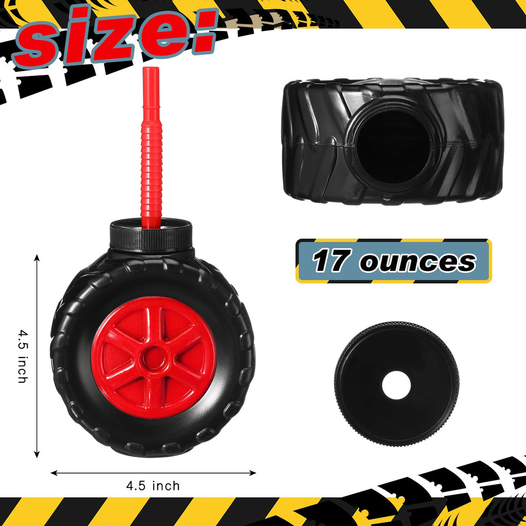 Mifoci 24 Pack Monster Truck Cups - 17 oz Tire-Shaped Party Cups for Kids