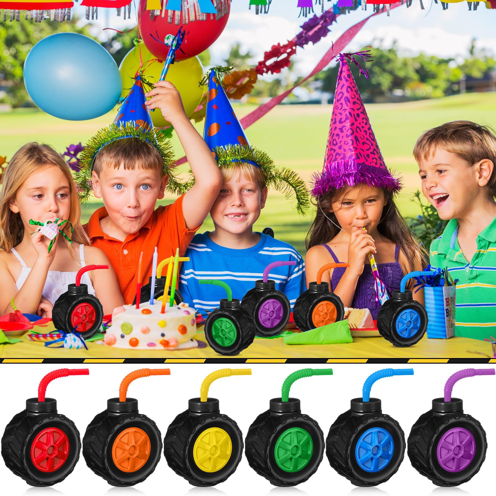 Mifoci 24 Pack Monster Truck Cups - 17 oz Tire-Shaped Party Cups for Kids