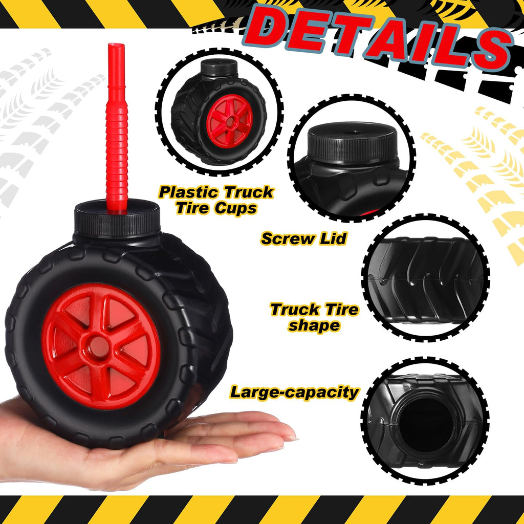 Mifoci 24 Pack Monster Truck Cups - 17 oz Tire-Shaped Party Cups for Kids