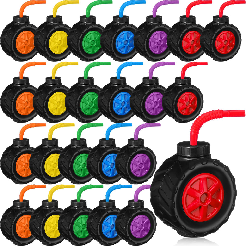 Mifoci 24 Pack Monster Truck Cups - 17 oz Tire-Shaped Party Cups for Kids