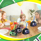 Mifoci 12 Pcs Plastic Video Game Cups with Straw and Lid 10oz Green – Gamer Birthday Party Supplies
